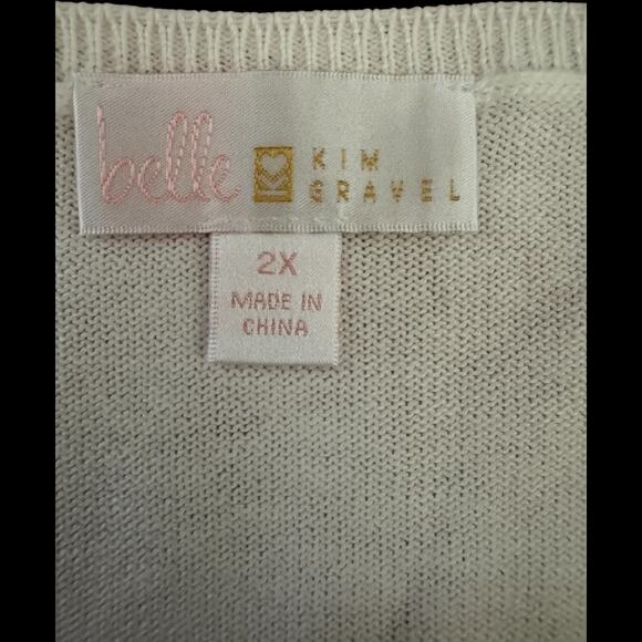 Belle by Kim Gravel Puff Sleeve V-Neck Sweater Cream Cotton Rayon 2X NWOT - Picture 11 of 13